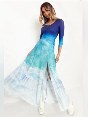 NWT Blackmilk Ocean Waves 3/4 Sleeve Split Maxi Dress Size XXL